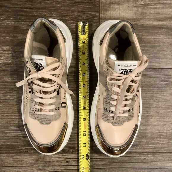 John Galliano Gazette Newspaper Leather Sneakers 8.5 US / 39 EU Pink Metallic - Picture 8 of 14